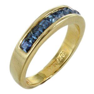 18k Gold Electroplated In Laid Simulated Sapphire Anniversary Ring Size 6